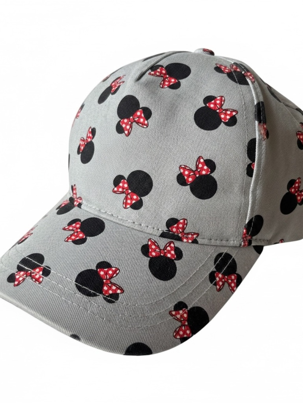 Disney Kids Grey Baseball Cap with Black Minnie Silhouettes and Red Bow Accents